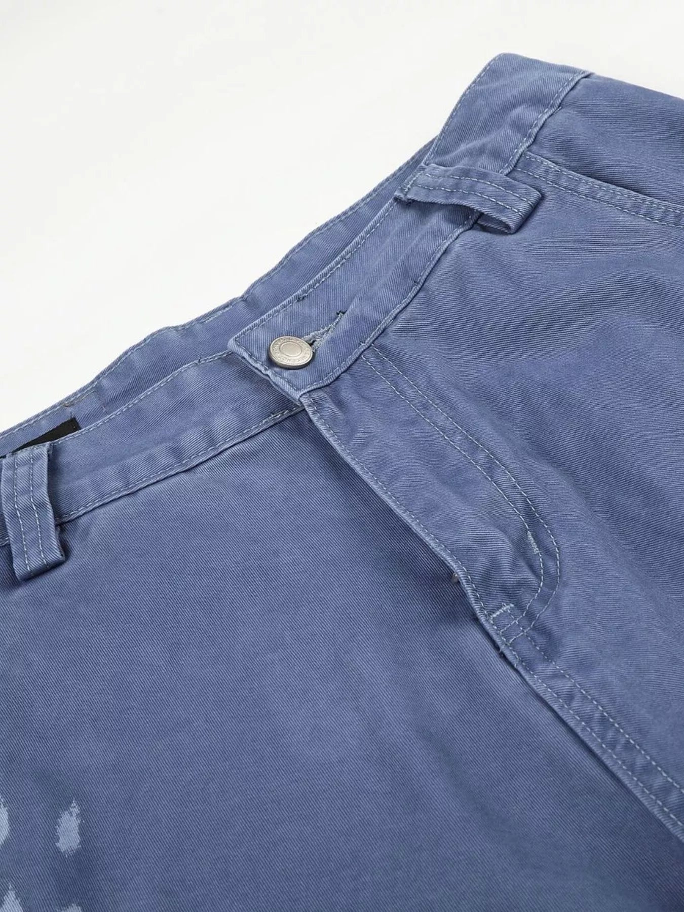 Blue men's distressed cargo capris with pockets and rolled cuffs, stylish casual wear by Trendsi.