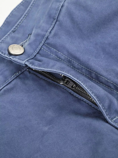 Men's distressed cargo capris in blue, from Trendsi, featuring a relaxed fit with multiple cargo pockets and a casual style.