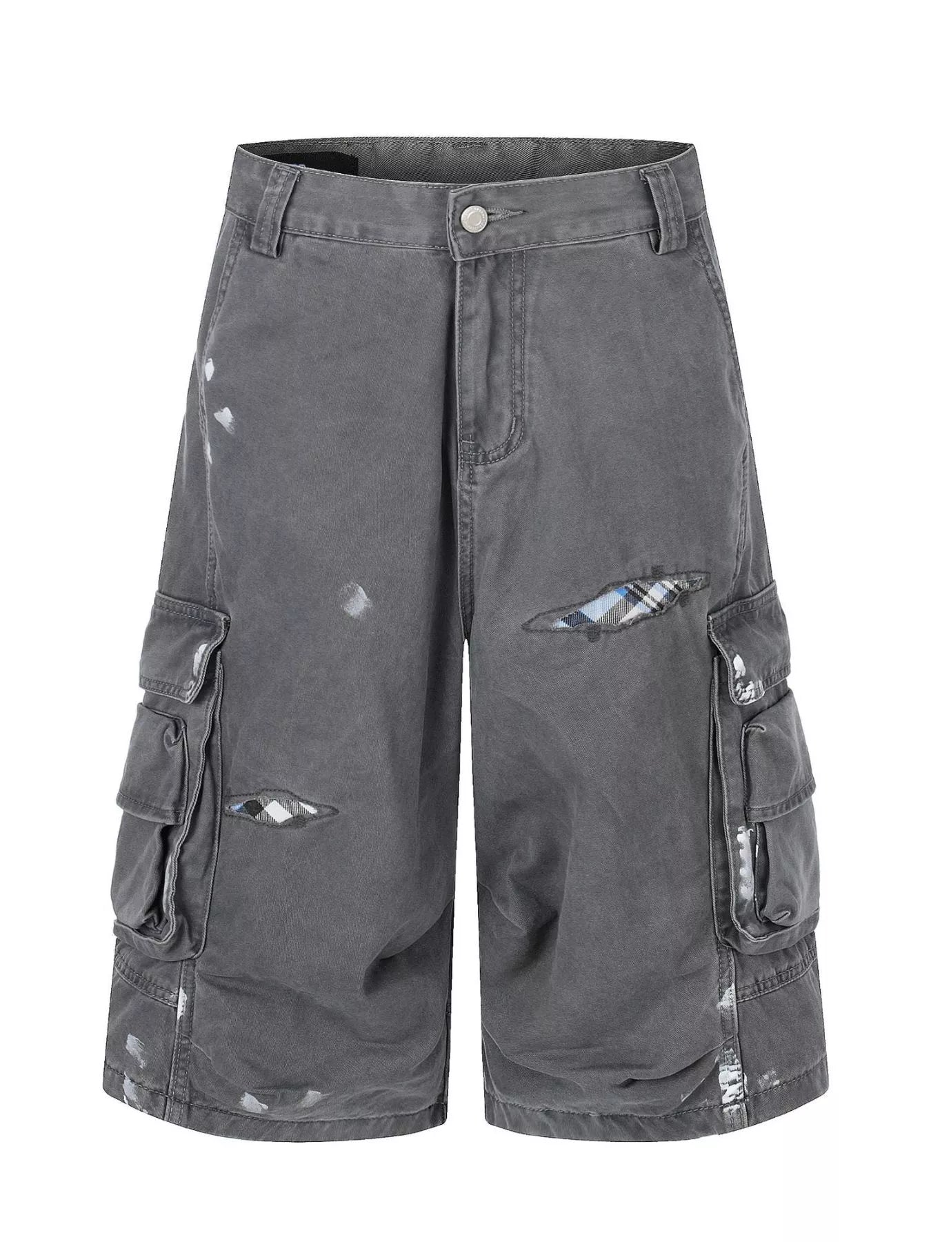 Men's distressed cargo capris in blue, from Trendsi, featuring a relaxed fit and multiple pockets for casual style.