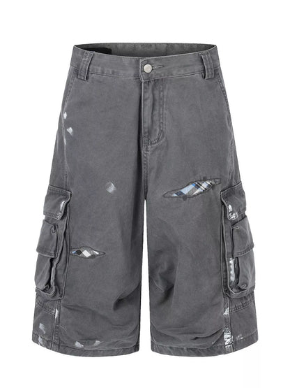 Men's distressed cargo capris in blue, from Trendsi, featuring a relaxed fit and multiple pockets for casual style.