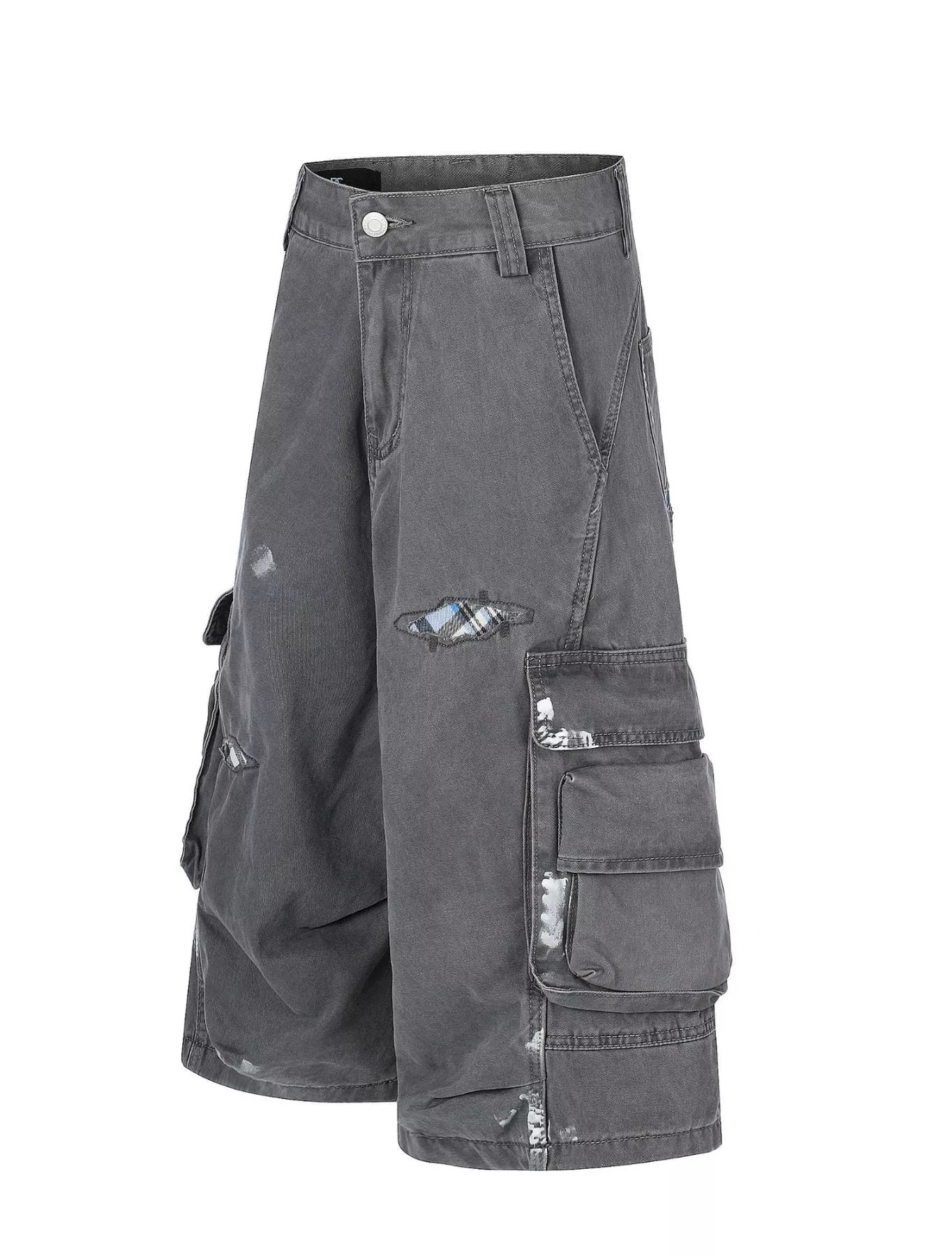 Men's distressed cargo capris in blue from Trendsi, featuring a relaxed fit with multiple pockets and a casual, worn-in look.