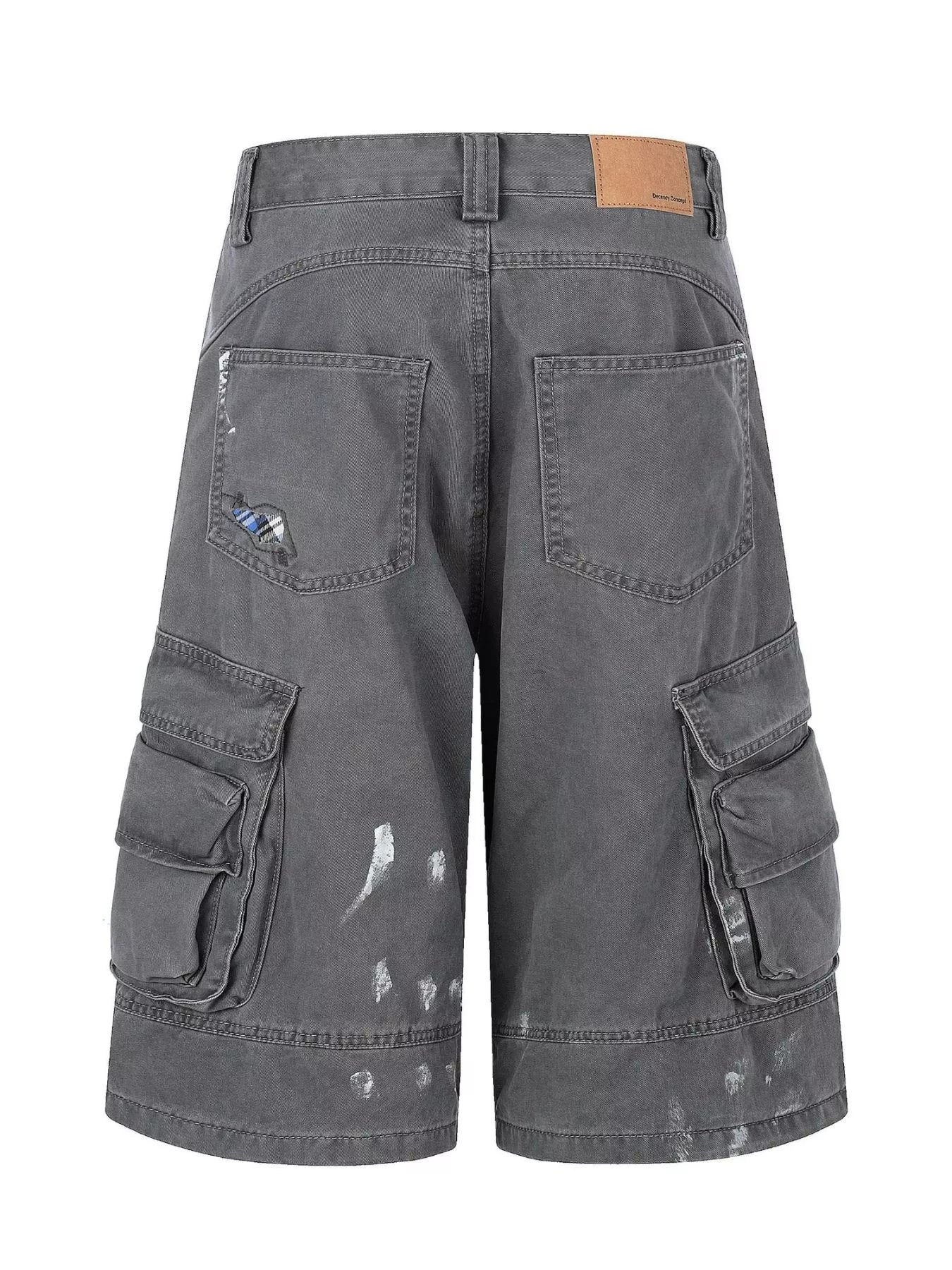 Men's distressed cargo capris in blue by Trendsi, featuring a relaxed fit with multiple pockets and a worn-in, casual style.