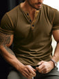 Blue men's plus size short sleeve T-shirt with button details, casual fit, from Trendsi.