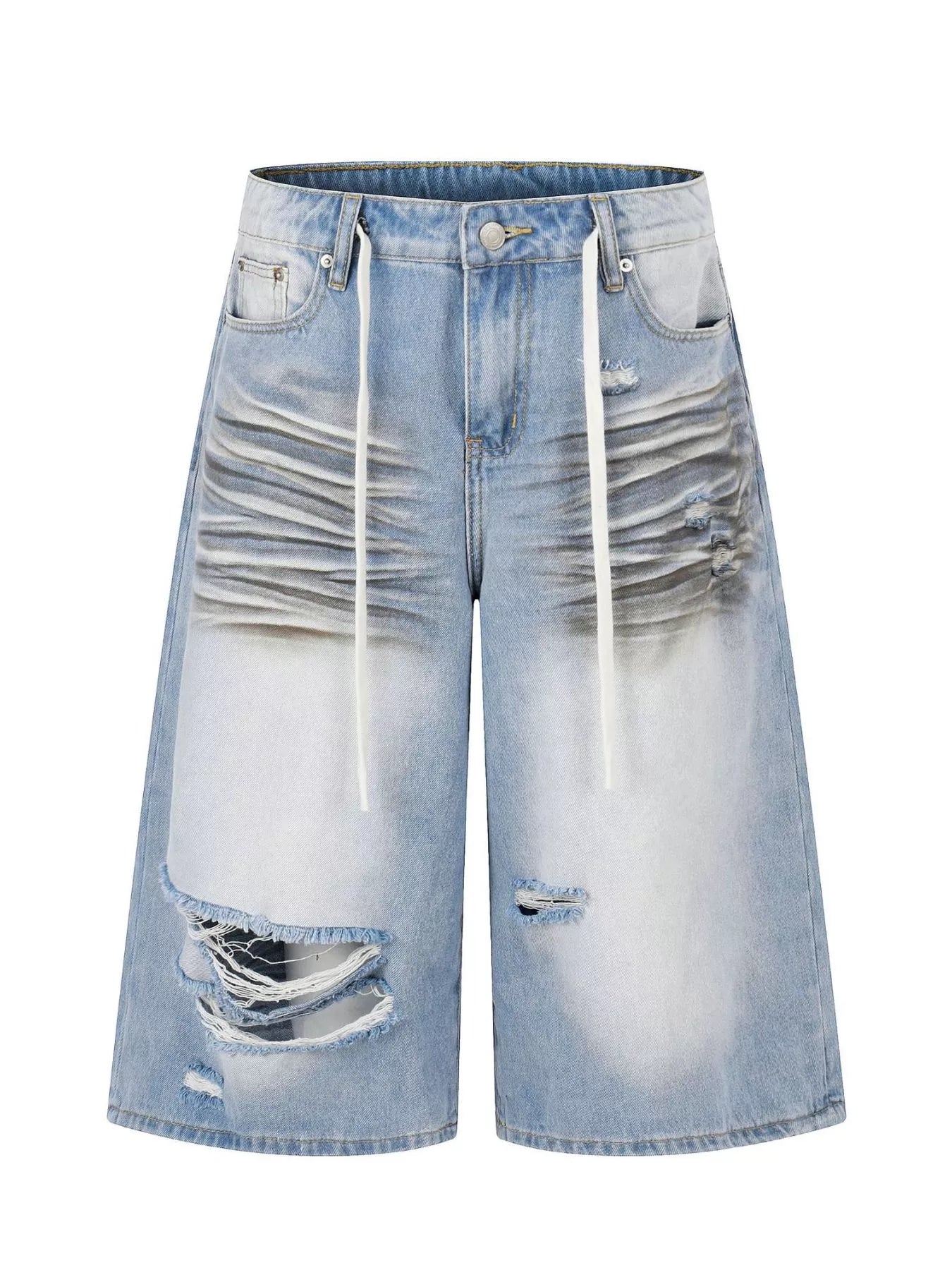 Men's full-size distressed wide-leg Capri jeans by Trendsi, showcasing faded denim, relaxed fit, and casual style.