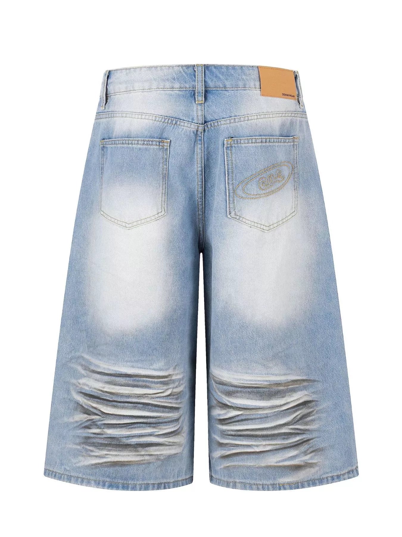 Men's full-size distressed wide-leg Capri jeans by Trendsi, in blue denim with a relaxed fit and stylish distressed details.