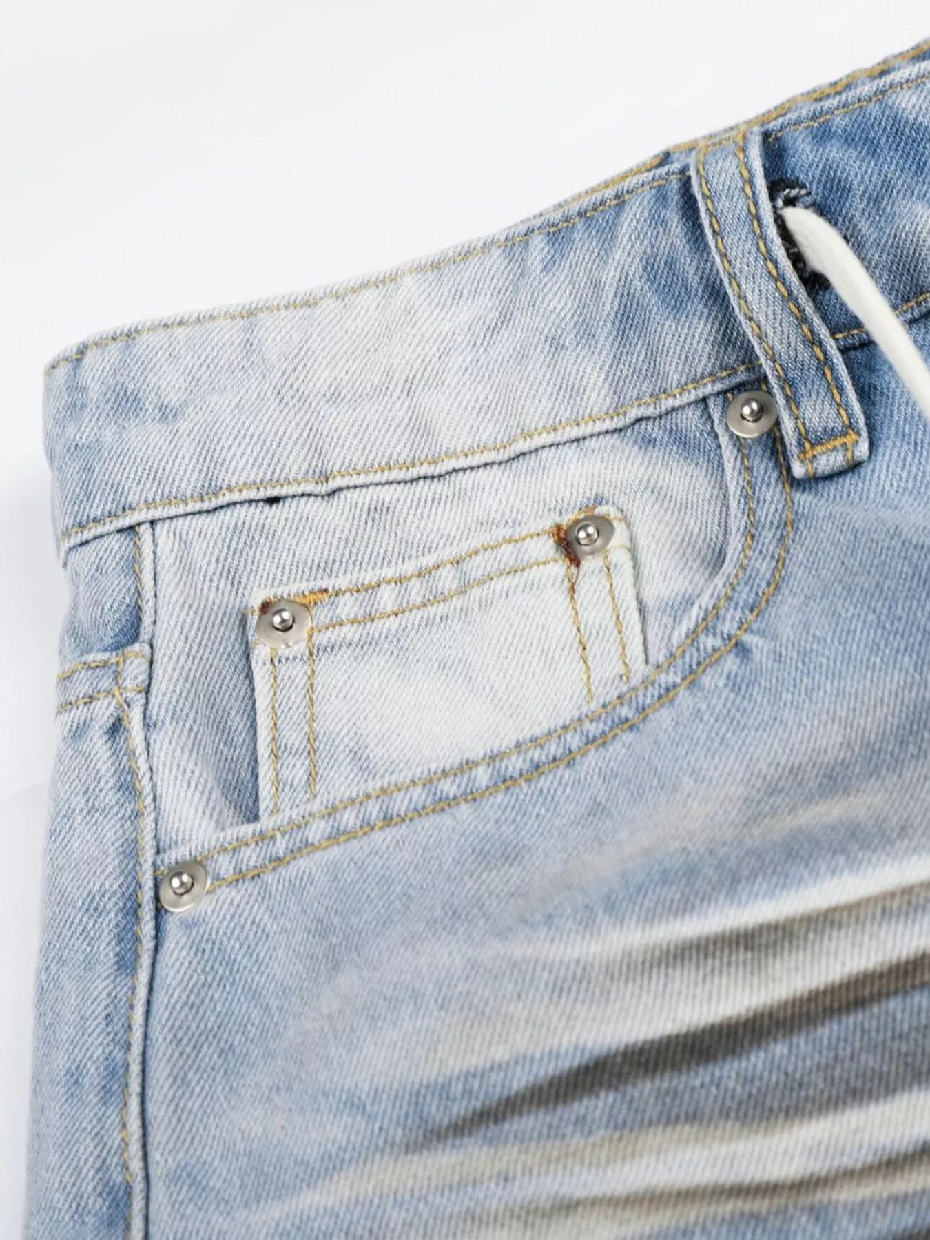 Men's full-size distressed wide-leg Capri jeans from Trendsi, blue denim with ripped details, casual and relaxed fit.