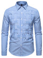 Men's long sleeve shirt with blue and white striped woven pattern from Trendsi, featuring a classic collar and button-front design.