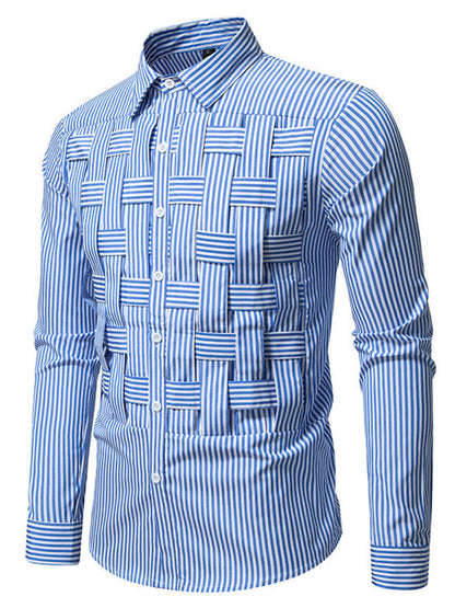 Men's long sleeve woven shirt with blue and white stripes from Trendsi, featuring a classic striped pattern and casual fit.