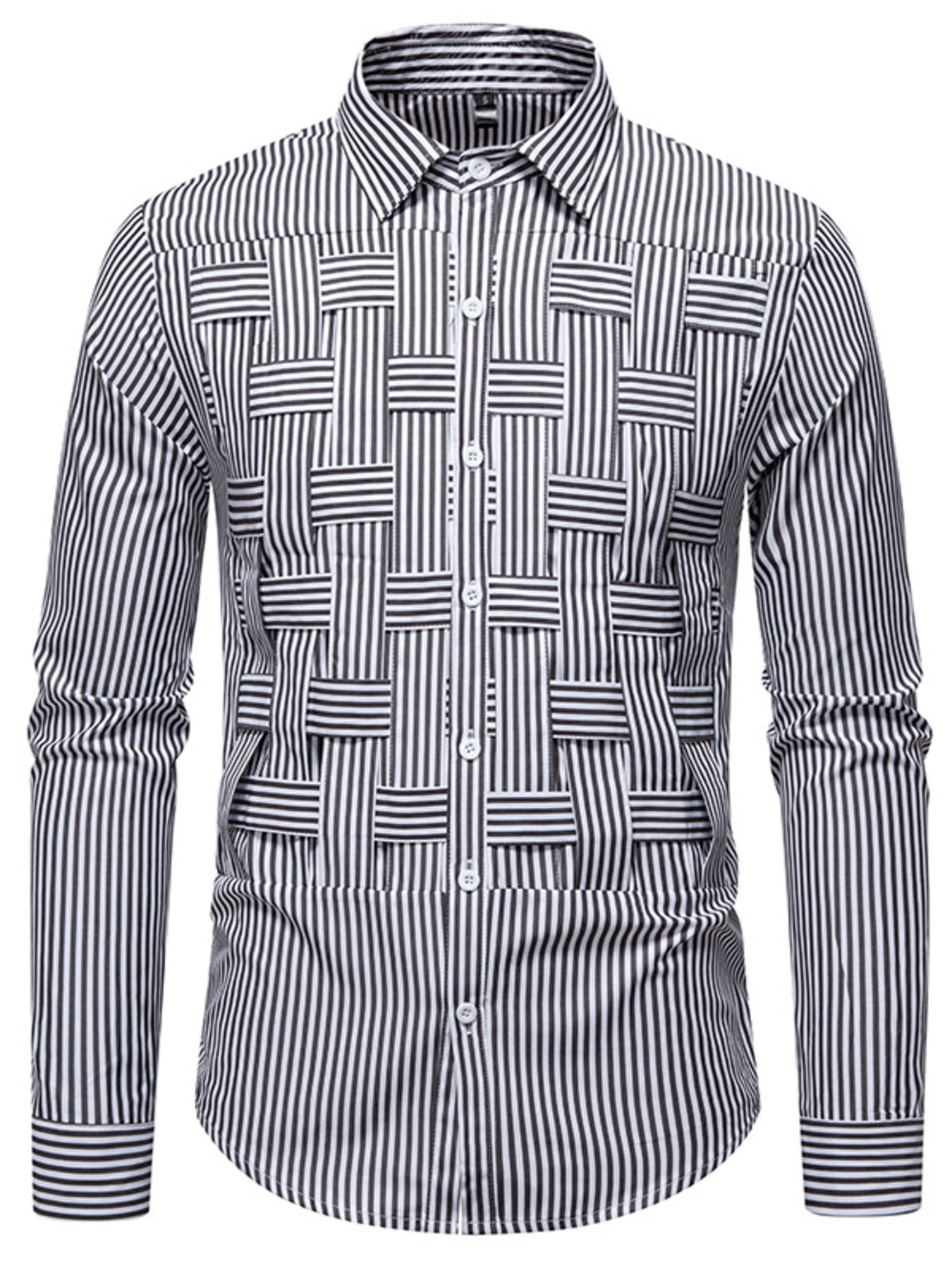 Men's long sleeve shirt with blue and white woven stripe pattern from Trendsi, featuring a classic woven design and button-up style.