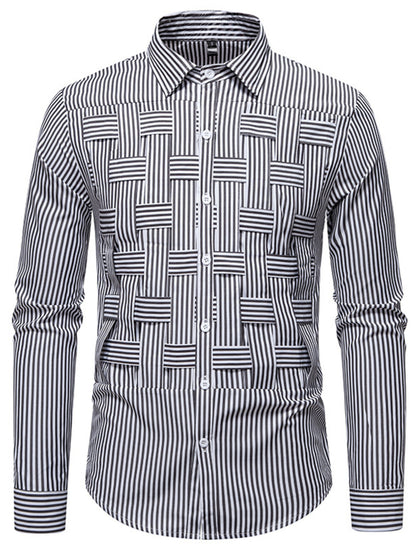 Men's long sleeve shirt with blue and white woven stripe pattern from Trendsi, featuring a classic woven design and button-up style.