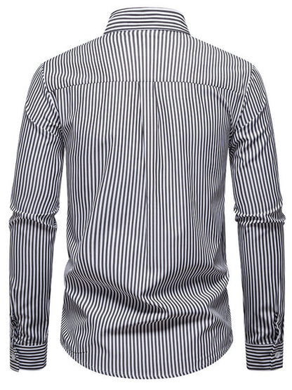 Men's long sleeve shirt with blue and white woven striped pattern, casual style, from Trendsi.