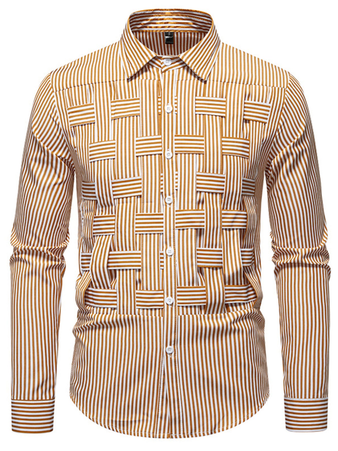 Men's long sleeve shirt with blue and white woven striped pattern, from Trendsi, featuring a classic casual design.