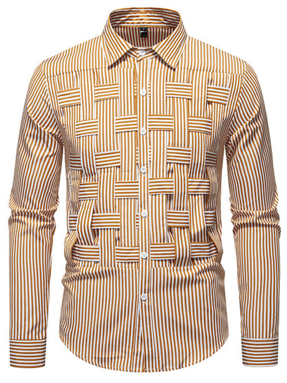 Men's long sleeve shirt with blue and white woven striped pattern, from Trendsi, featuring a classic casual design.