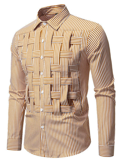 Men's long sleeve shirt with blue and white woven striped pattern from Trendsi, casual and stylish for everyday wear.