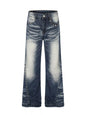 Men's blue washed bootcut jeans with metal studded details, Trendsi brand, casual denim pants for men, front view