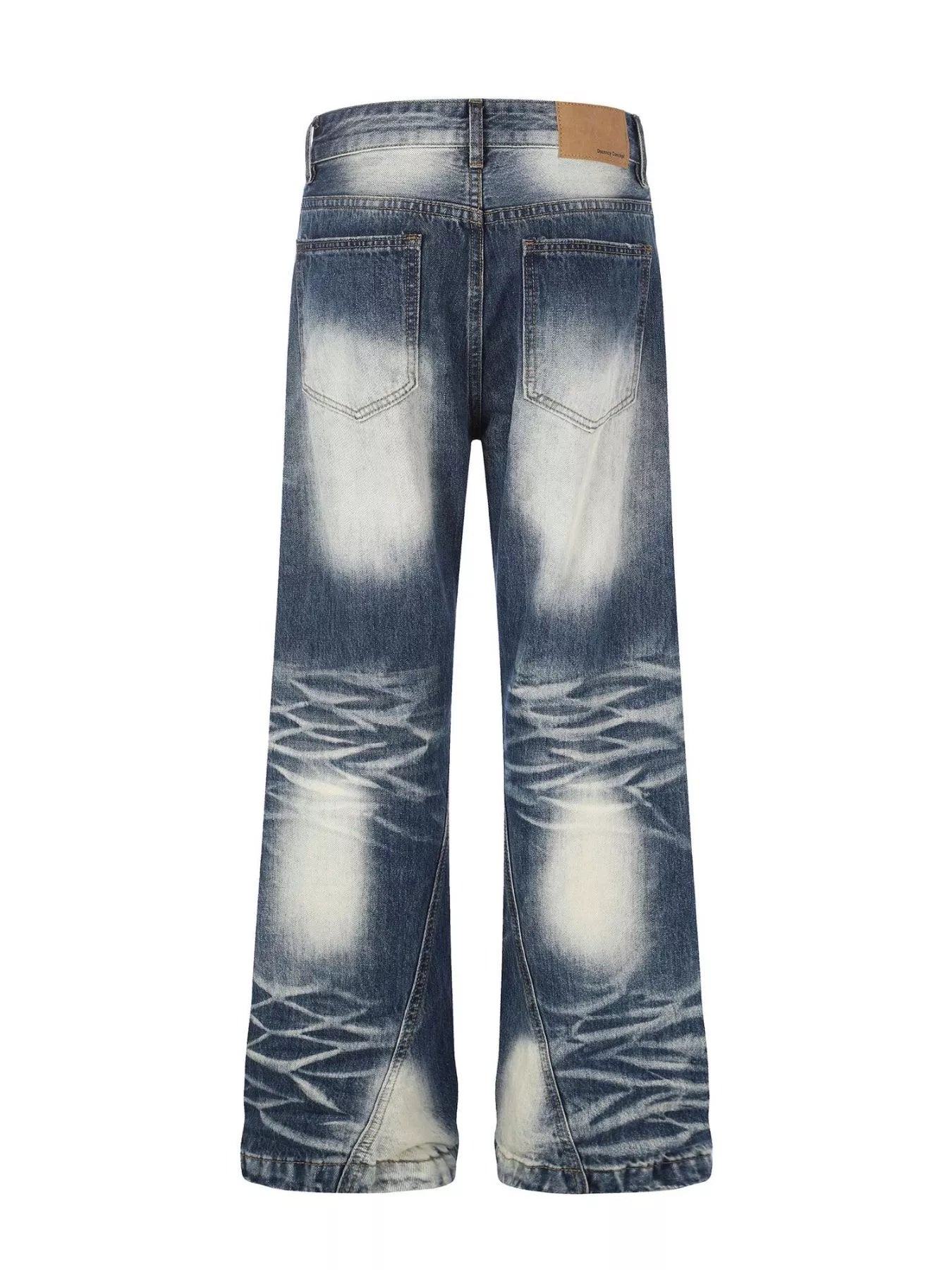 Men's washed bootcut jeans with studded details, blue denim from Trendsi, featuring a relaxed fit and casual style.