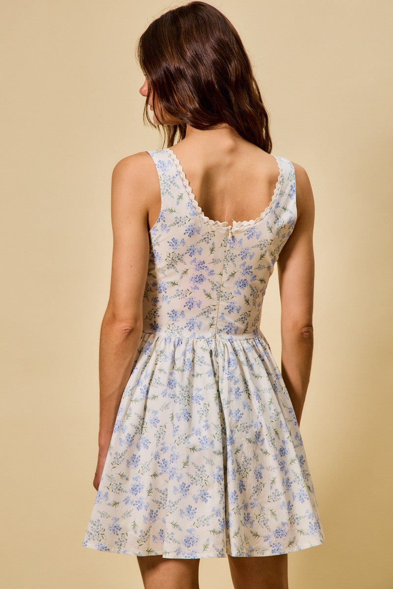 Blue SO ME floral print fit and flare dress by Trendsi, featuring a flattering silhouette and vibrant floral pattern.