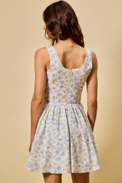 Blue SO ME floral print fit and flare dress by Trendsi, featuring a flattering silhouette and vibrant floral pattern.