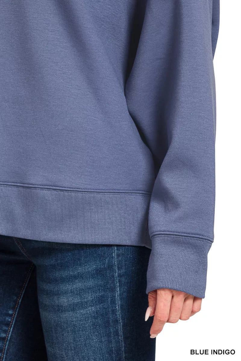 Blue Zenana scuba collared pullover and center seam pants set, stylish casual loungewear from Trendsi.