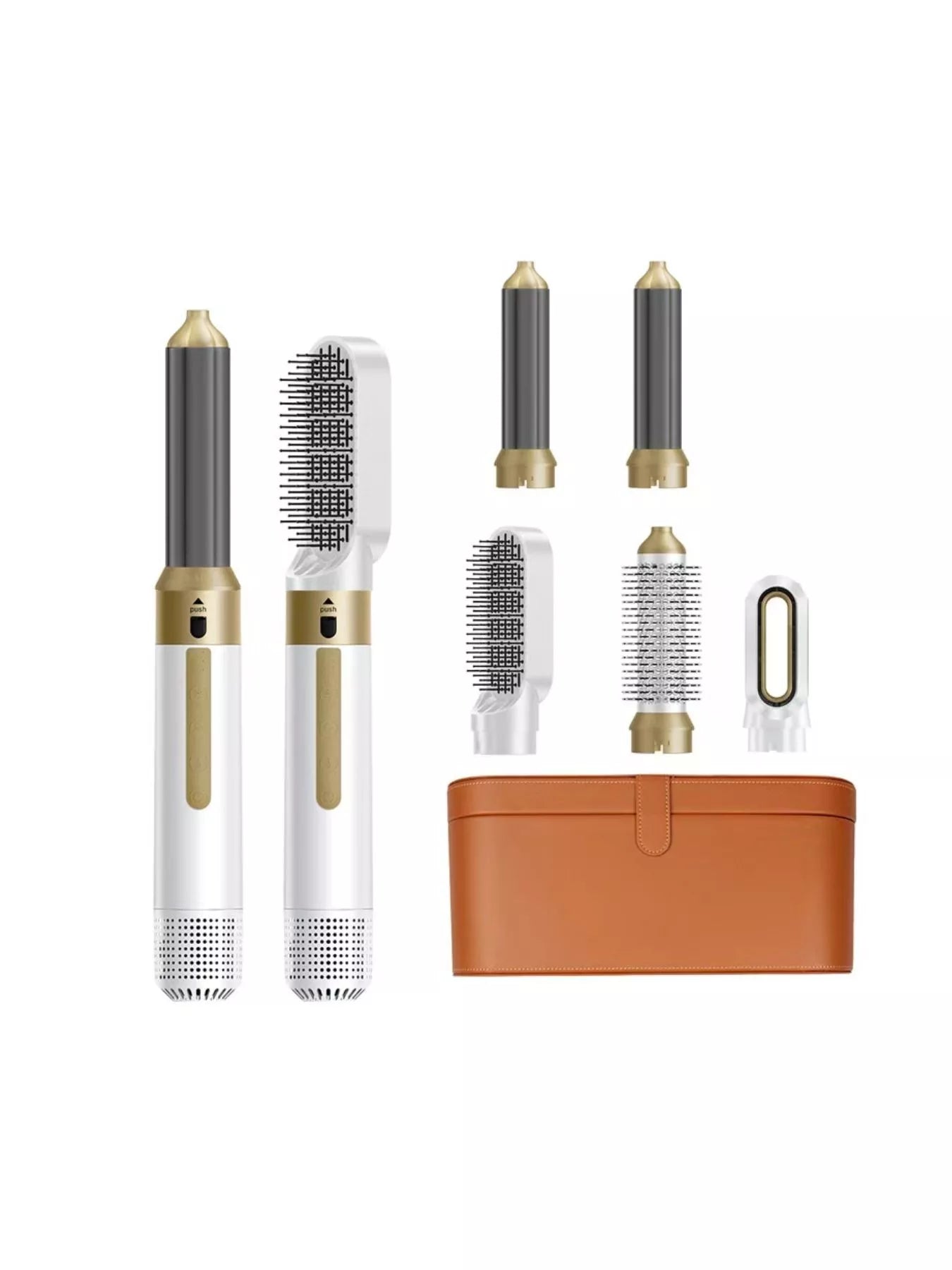 Blush pink 5-in-1 Hot Air Styler Curling Iron Set by Trendsi with European plug and multiple styling attachments.