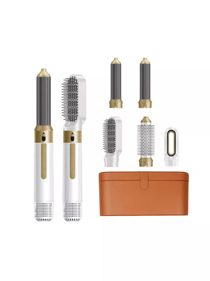 Blush pink 5-in-1 Hot Air Styler Curling Iron Set by Trendsi with European plug and multiple styling attachments.