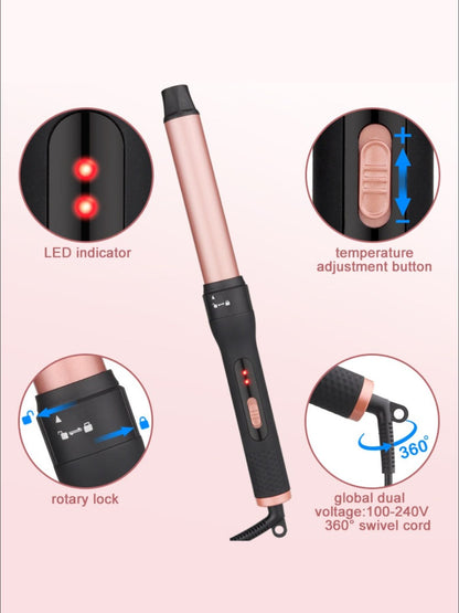 Trendsi 5-in-1 interchangeable hair curling iron with blush pink European plug, showcasing multiple curling barrel attachments.