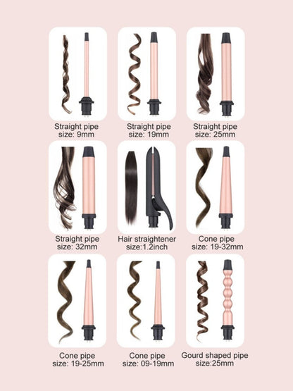 Blush pink Trendsi 5-in-1 interchangeable hair curling iron with European plug and multiple barrel attachments for versatile styling.