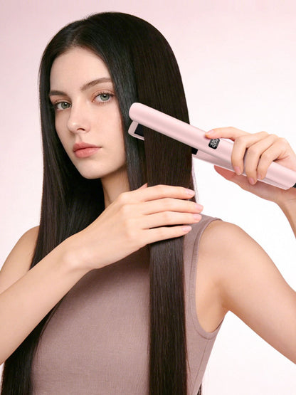 Blush pink Trendsi adjustable temperature hair straightener with European plug and ergonomic design.