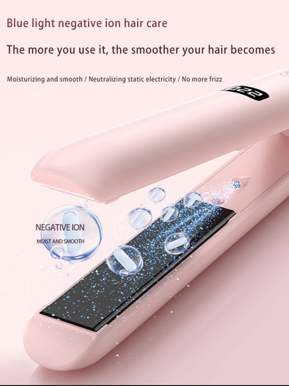 Blush pink Trendsi adjustable temperature hair straightener with European plug and ceramic plates for sleek styling.