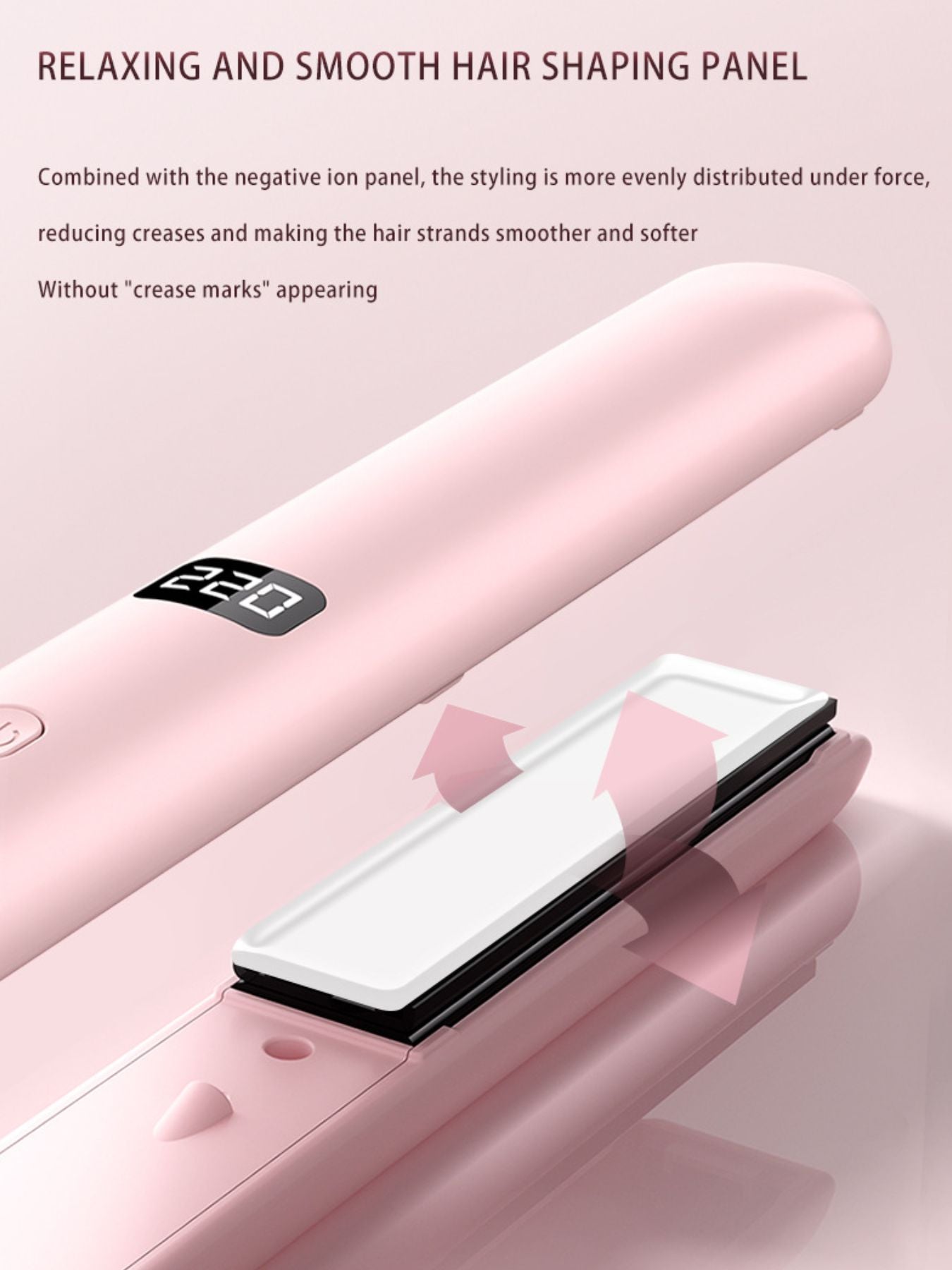 Blush pink Trendsi adjustable temperature hair straightener with European plug for sleek, straight hair styling.