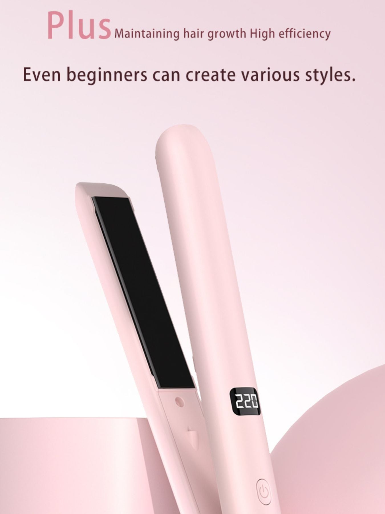 Blush pink adjustable temperature hair straightener with European plug by Trendsi, featuring sleek design and ceramic plates.