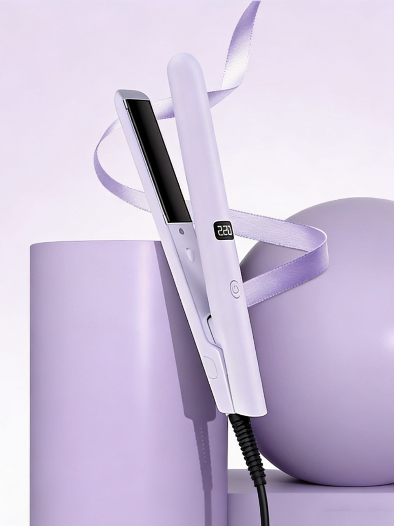 Blush pink adjustable temperature hair straightener by Trendsi with European plug and ceramic plates for sleek styling.