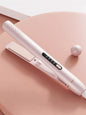 Blush pink Trendsi adjustable temperature hair straightener with European plug and ceramic plates for sleek styling.