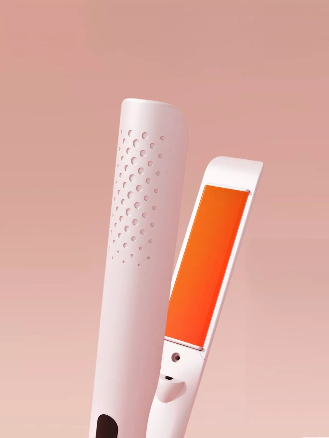 Blush pink Trendsi adjustable temperature hair straightener with European plug, featuring ceramic plates for smooth styling.