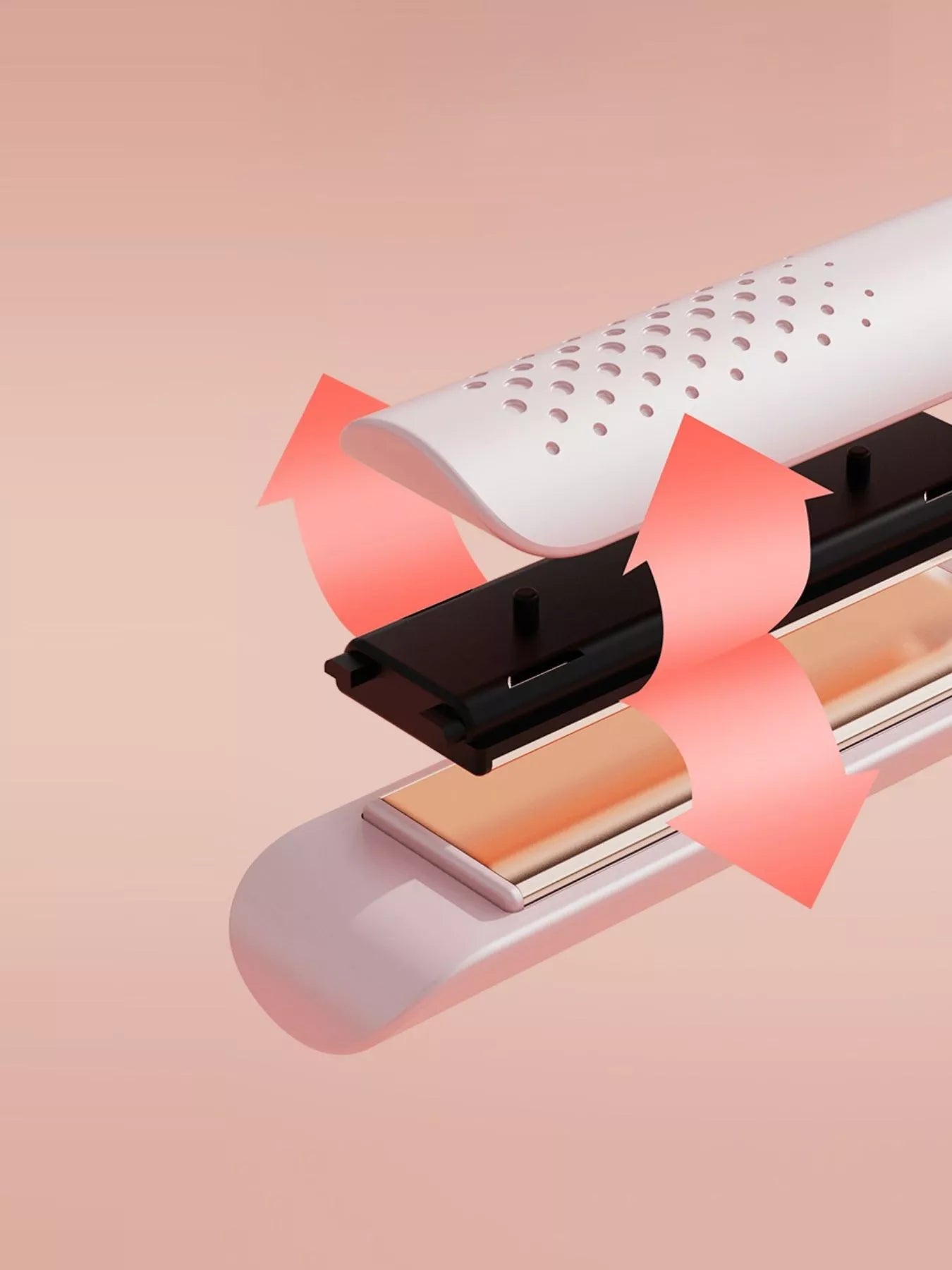 Blush pink adjustable temperature hair straightener with European plug by Trendsi, showing the sleek design and control buttons.