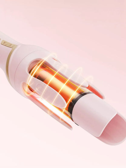 Blush pink automatic rotating ceramic curling iron by Trendsi with European plug for easy styling and perfect curls.