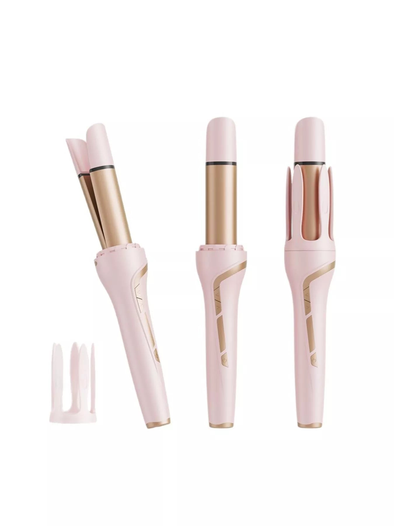 Blush pink automatic rotating ceramic curling iron by Trendsi with European plug for effortless, even curls.