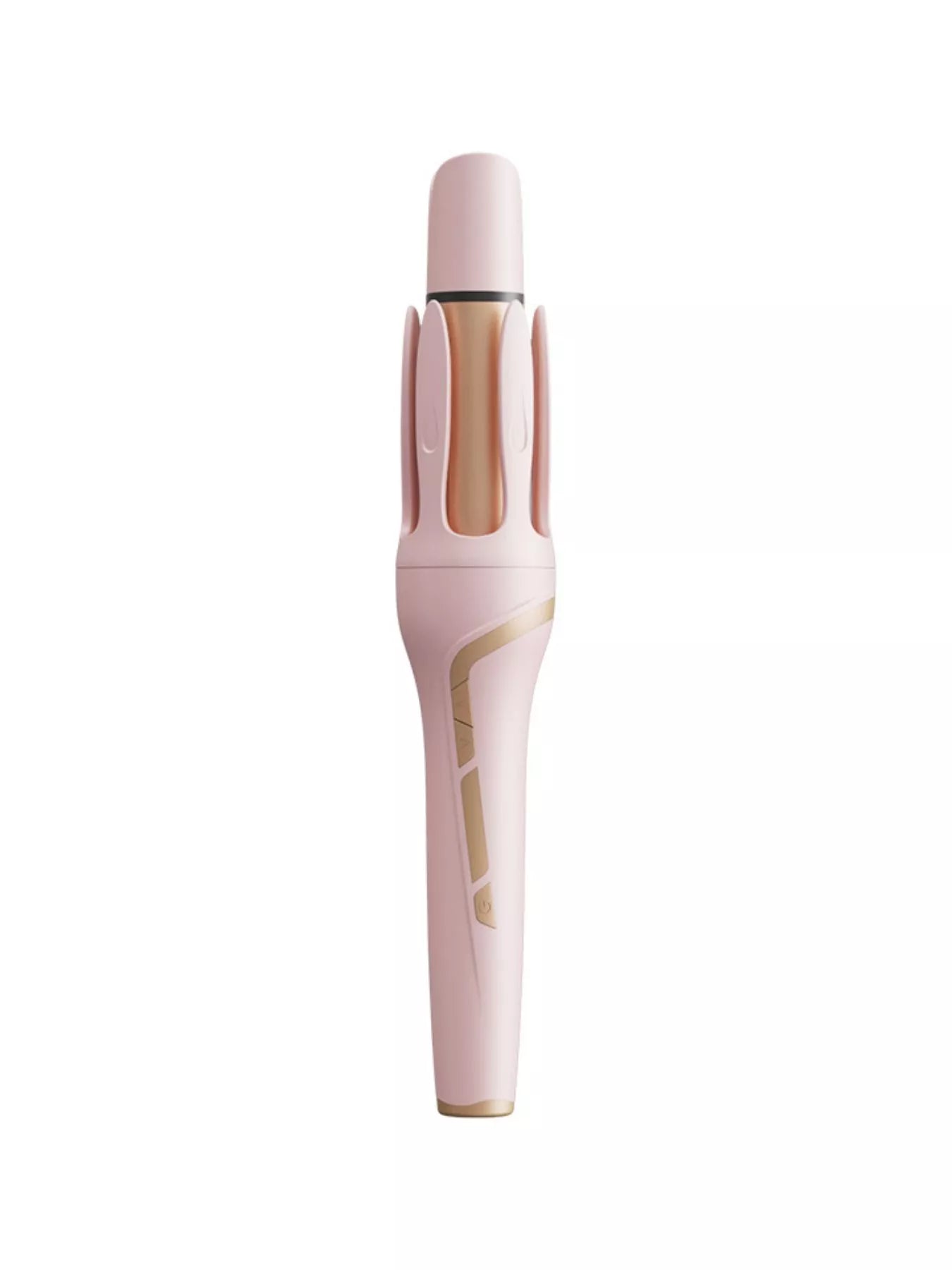Blush pink automatic rotating ceramic curling iron with European plug, designed for creating smooth, curled hairstyles.