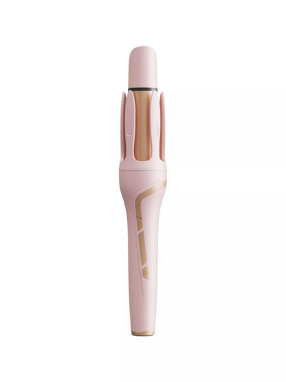 Blush pink automatic rotating ceramic curling iron with European plug, designed for creating smooth, curled hairstyles.
