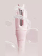 Blush pink automatic rotating ceramic curling iron with European plug, designed for creating smooth, styled curls effortlessly.
