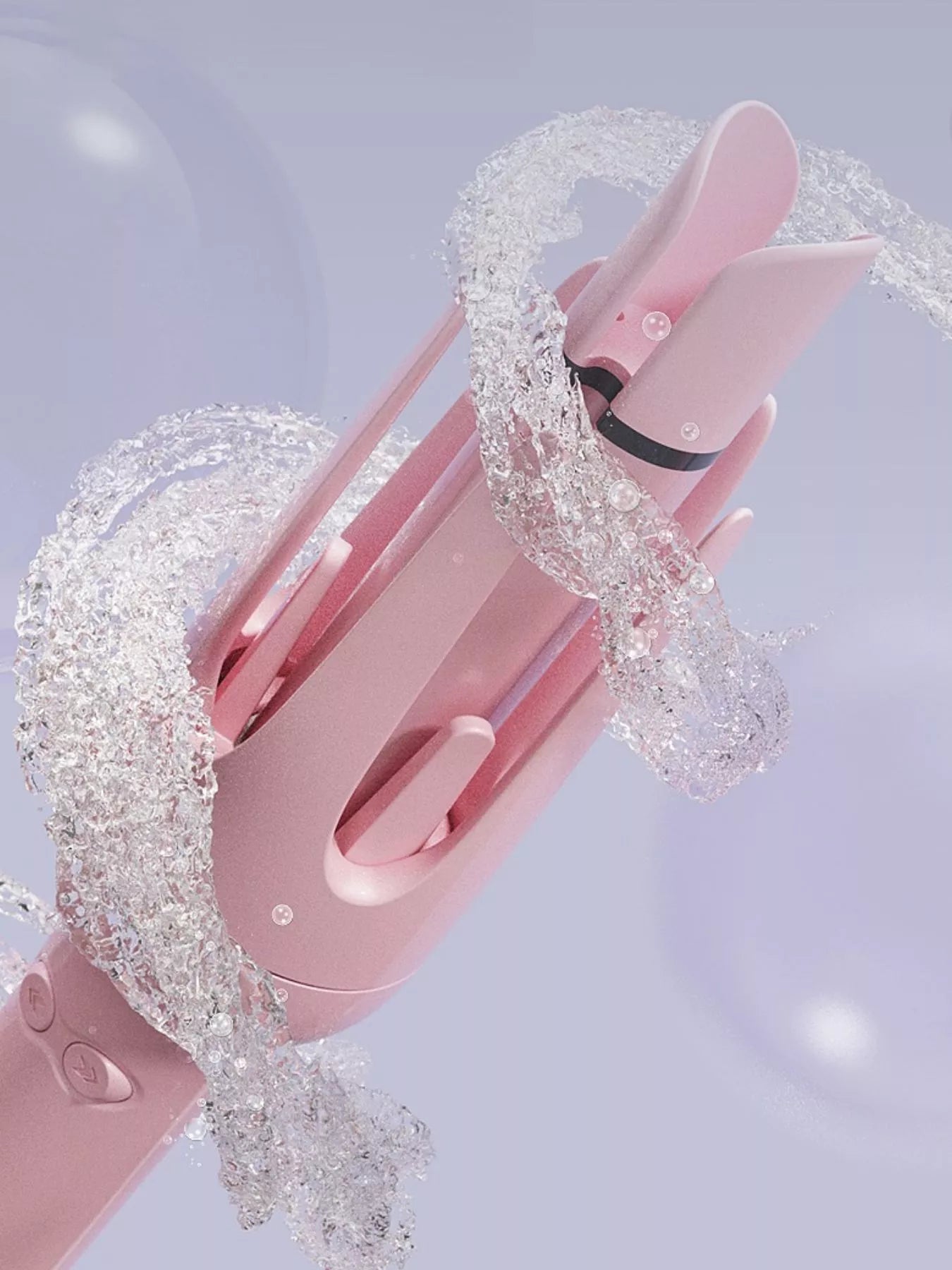 Blush pink automatic rotating ceramic hair curling iron with European plug by Trendsi for creating bouncy curls.