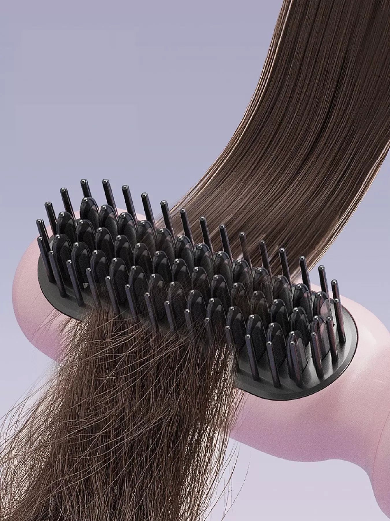 Blush pink automatic rotating ceramic hair curling iron with European plug, ideal for creating smooth, curly hairstyles.