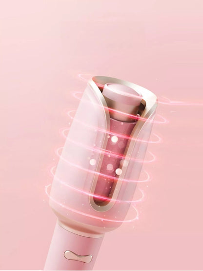 Blush pink Trendsi automatic rotating ceramic hair curling iron with European plug for easy styling and smooth curls.