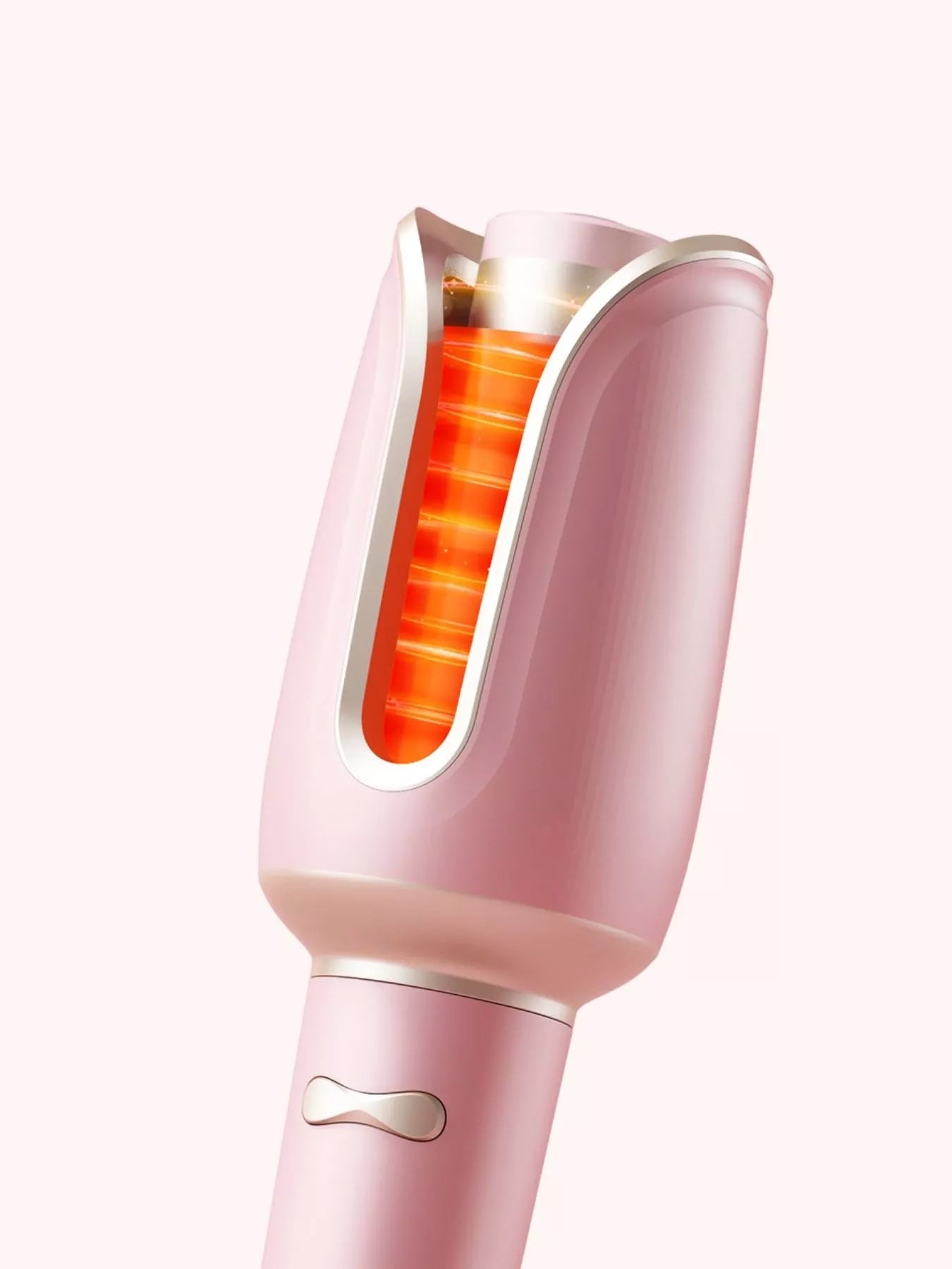 Trendsi blush pink automatic rotating ceramic hair curling iron with European plug, showcasing its sleek design and rotating barrel.