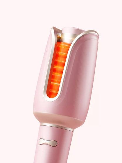 Trendsi blush pink automatic rotating ceramic hair curling iron with European plug, showcasing its sleek design and rotating barrel.