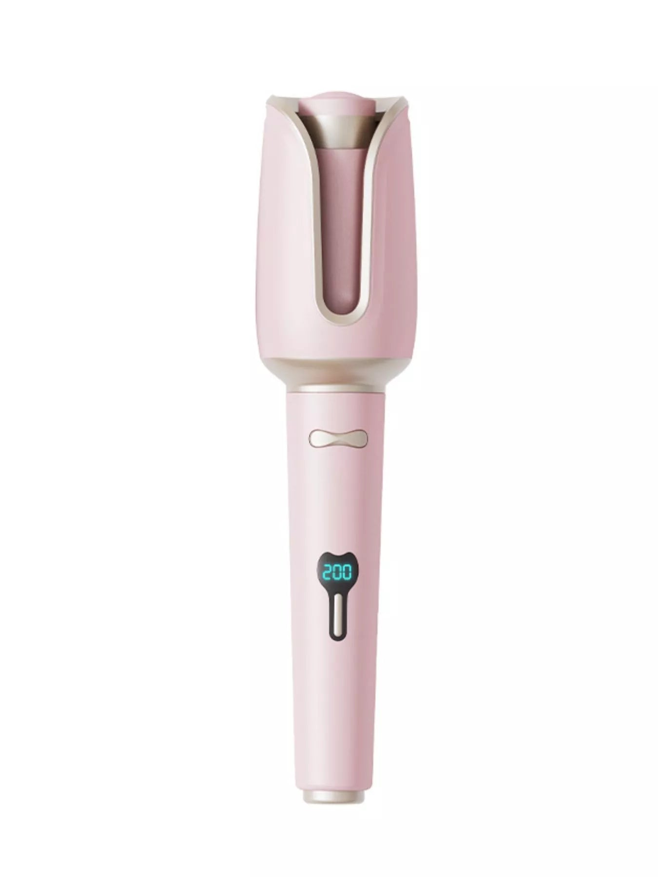 Blush pink automatic rotating ceramic hair curling iron with European plug from Trendsi, showing the curling barrel and handle.
