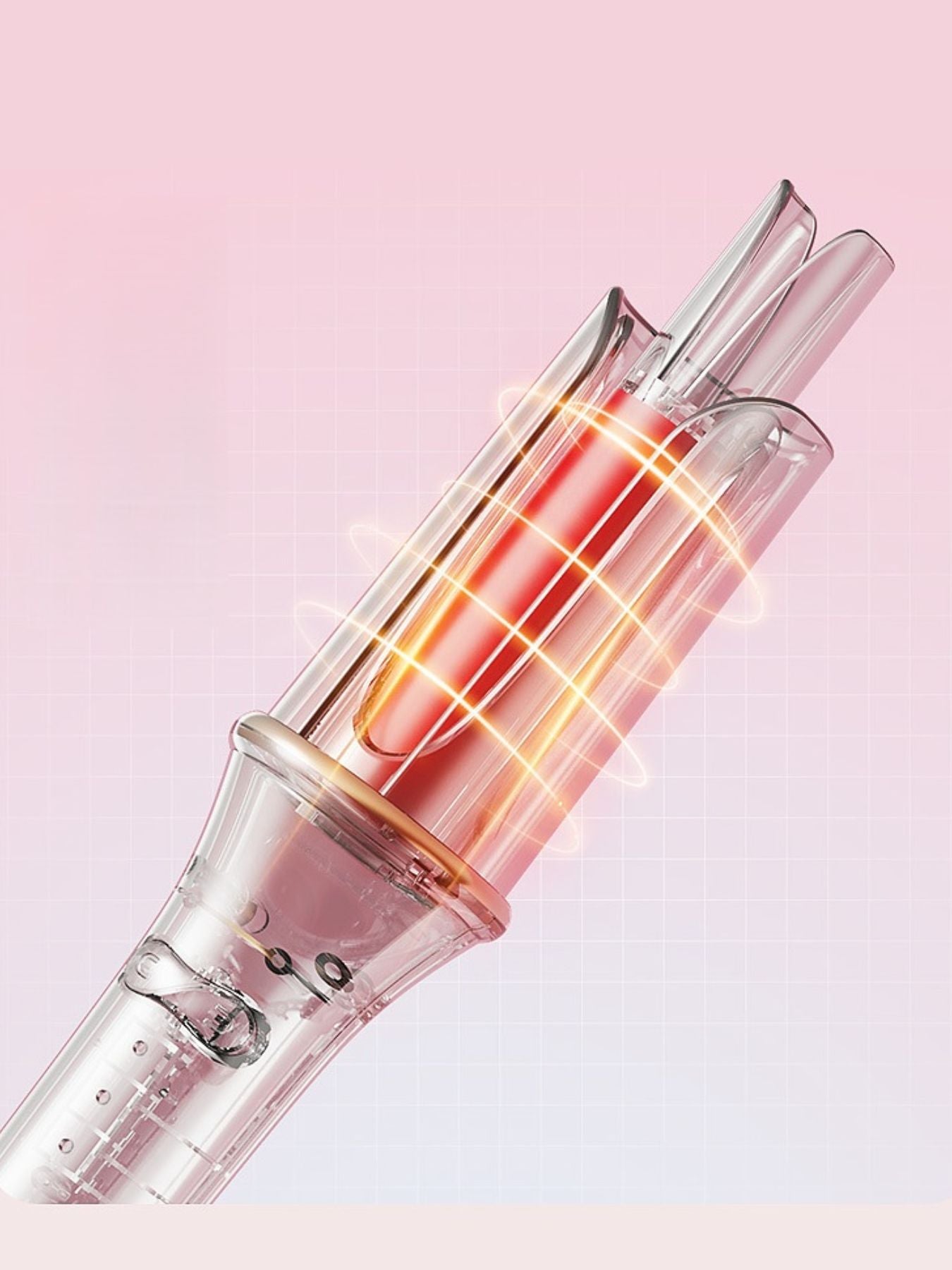 Blush pink automatic rotating ceramic hair curling iron with European plug from Trendsi, showing its sleek design and rotating barrel.
