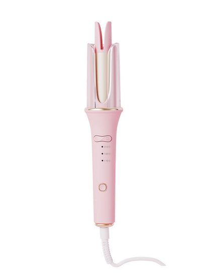 Blush pink automatic rotating ceramic hair curling iron with European plug by Trendsi, designed for smooth, effortless curls.