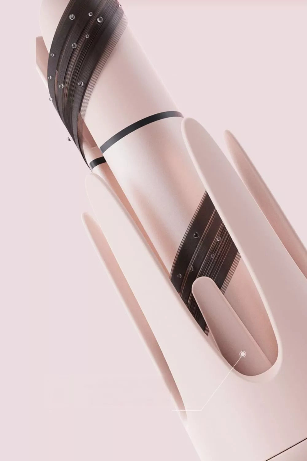Blush pink Trendsi automatic rotating curling iron with European plug, showing its sleek design and rotating barrel for curls