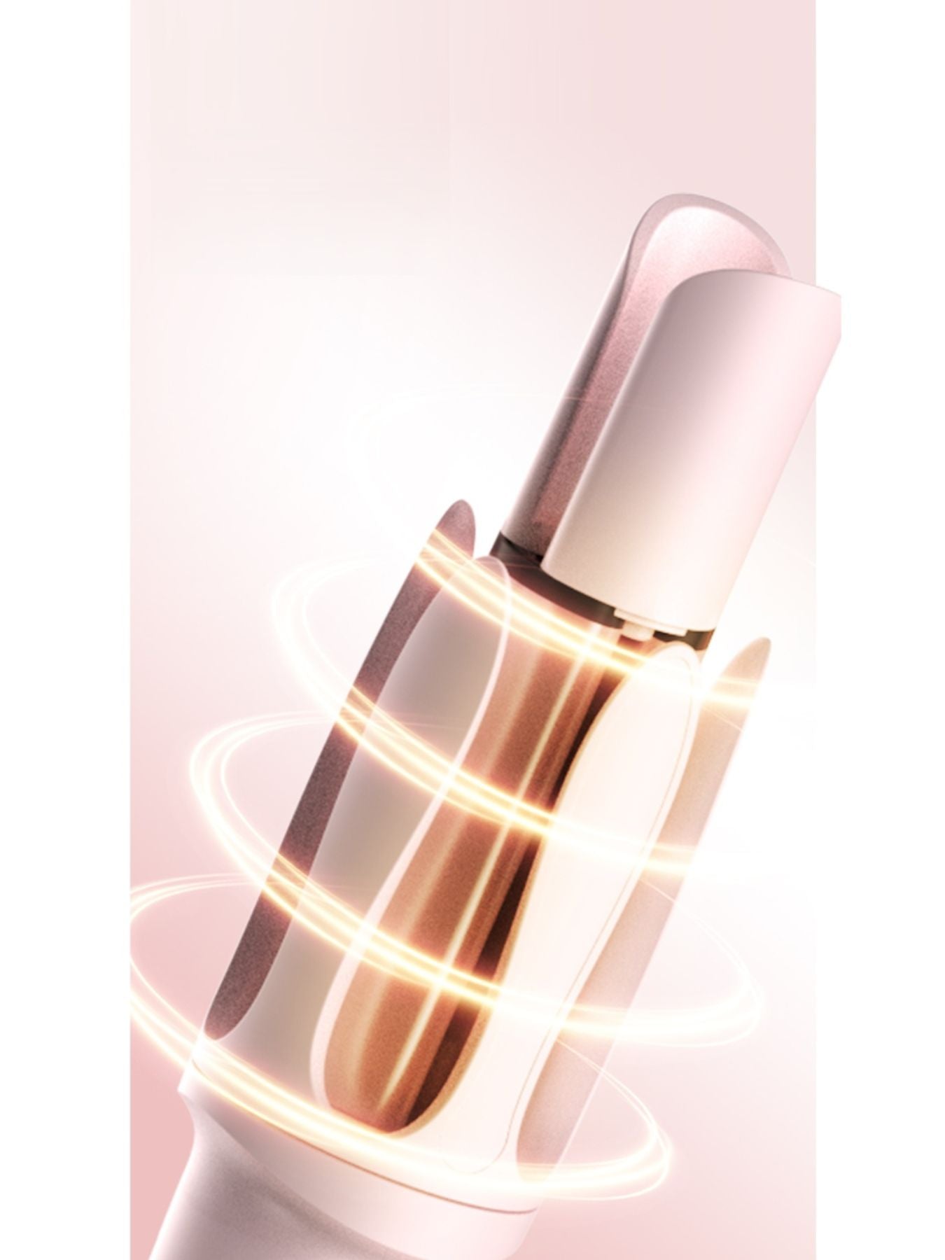 Blush pink automatic rotating hair curling iron with European plug by Trendsi, showcasing its sleek design and rotating barrel.